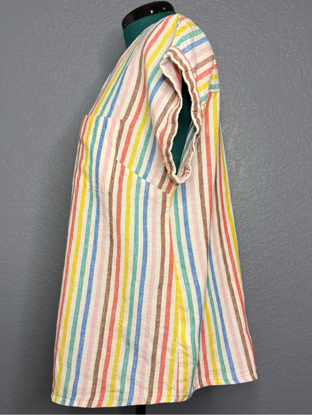 Boden 100% Linen Striped Blouse Multicolor Short Sleeve Relaxed Fit Size 18 - Picture 3 of 10